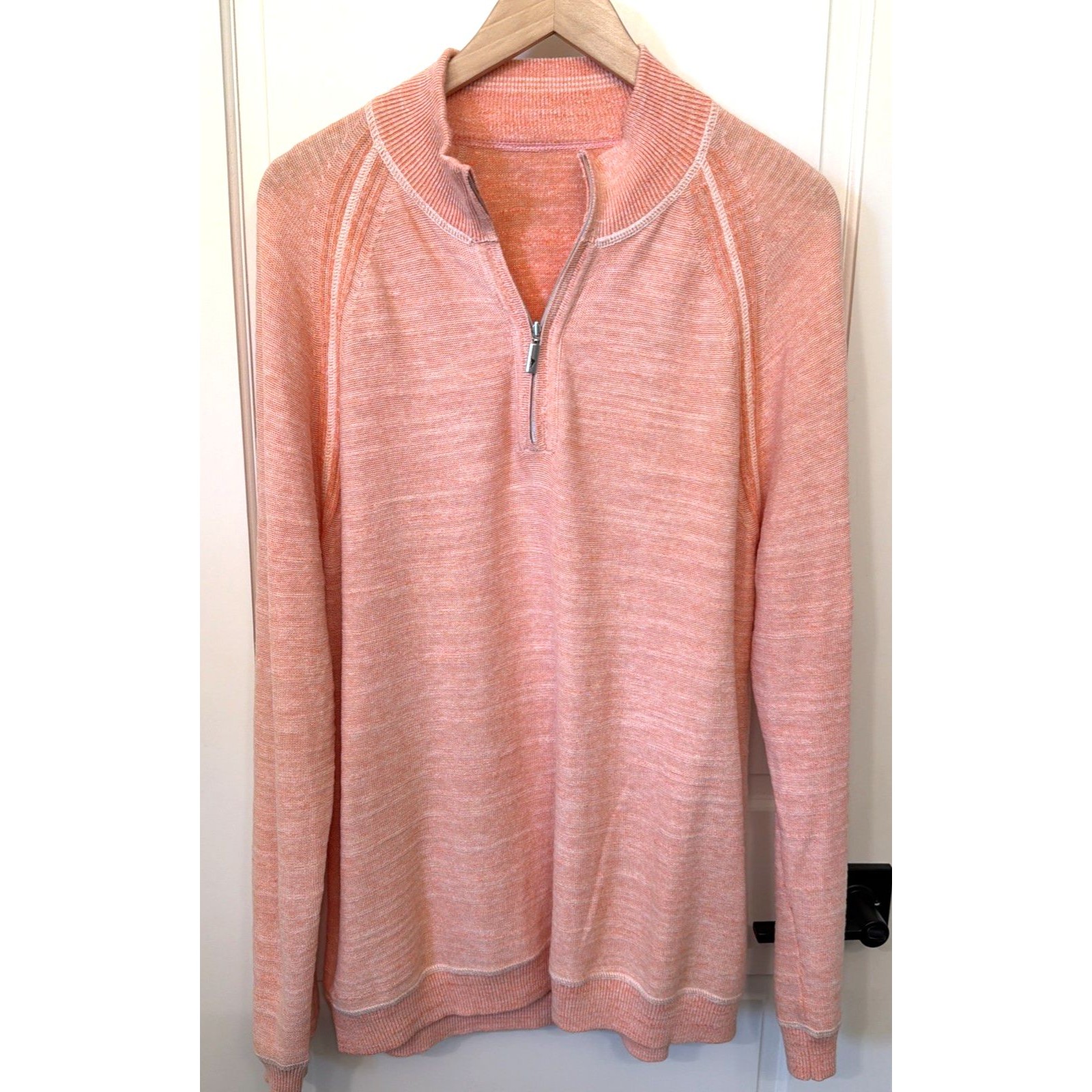 Tommy Bahama Mens Pullover L Orange Peach Reversible 1/4 Zip Sweater Preppy